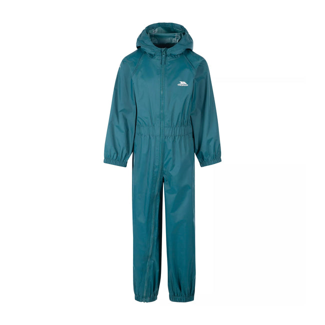 Teal - Front - Trespass Childrens-Kids Button Rain Suit