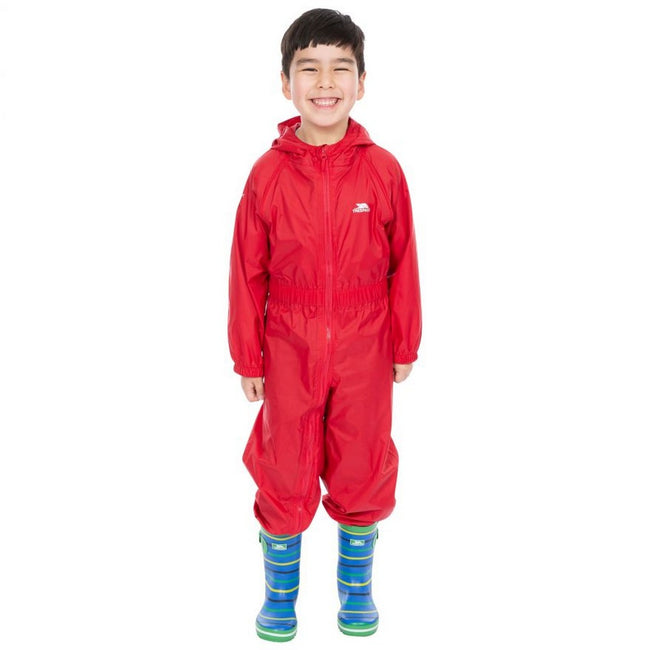 Red - Back - Trespass Childrens-Kids Button Rain Suit