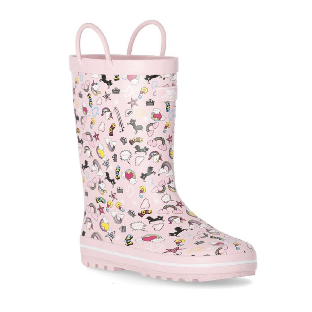 Pink - Back - Trespass Childrens-Kids Starryton Wellington Boots