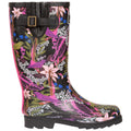 Black-Green Print - Back - Trespass Womens-Ladies Elena Floral Wellington Boots