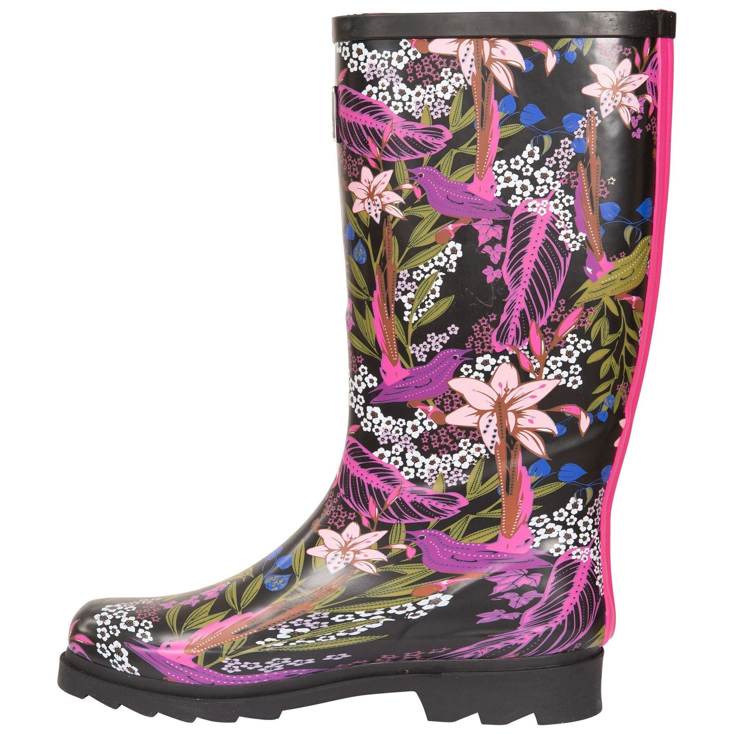 Black-Green Print - Side - Trespass Womens-Ladies Elena Floral Wellington Boots