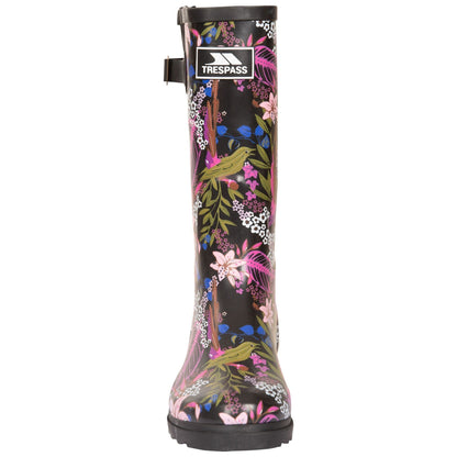 Black-Green Print - Close up - Trespass Womens-Ladies Elena Floral Wellington Boots