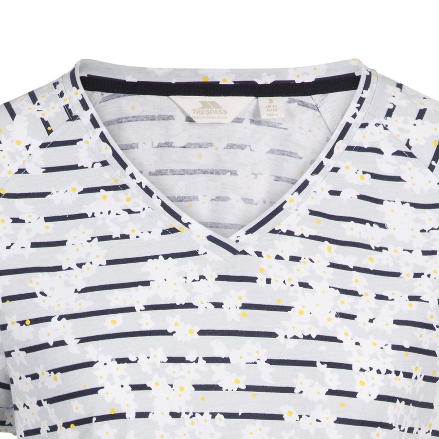 White-Black - Side - Trespass Womens-Ladies Fernie Ditsy Print V Neck T-Shirt
