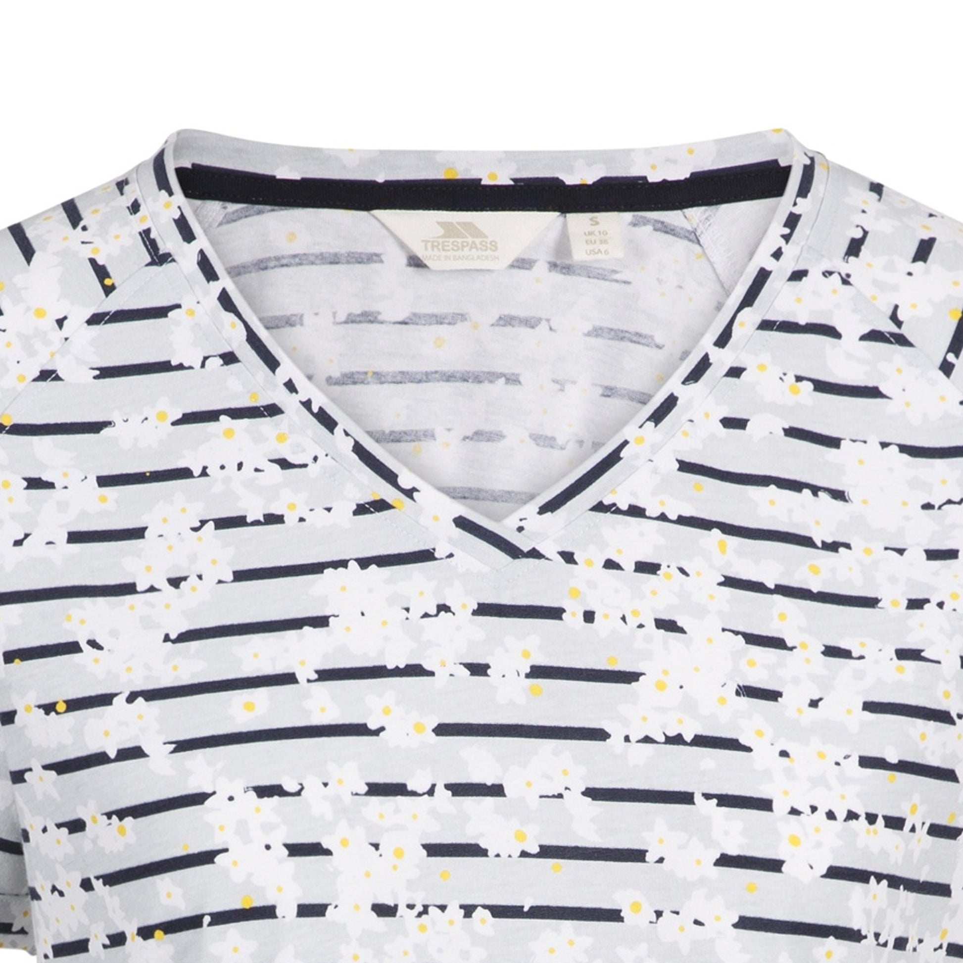 White-Black - Side - Trespass Womens-Ladies Fernie Ditsy Print V Neck T-Shirt
