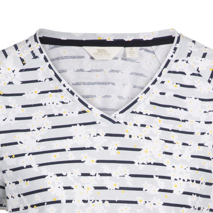 White-Black - Side - Trespass Womens-Ladies Fernie Ditsy Print V Neck T-Shirt