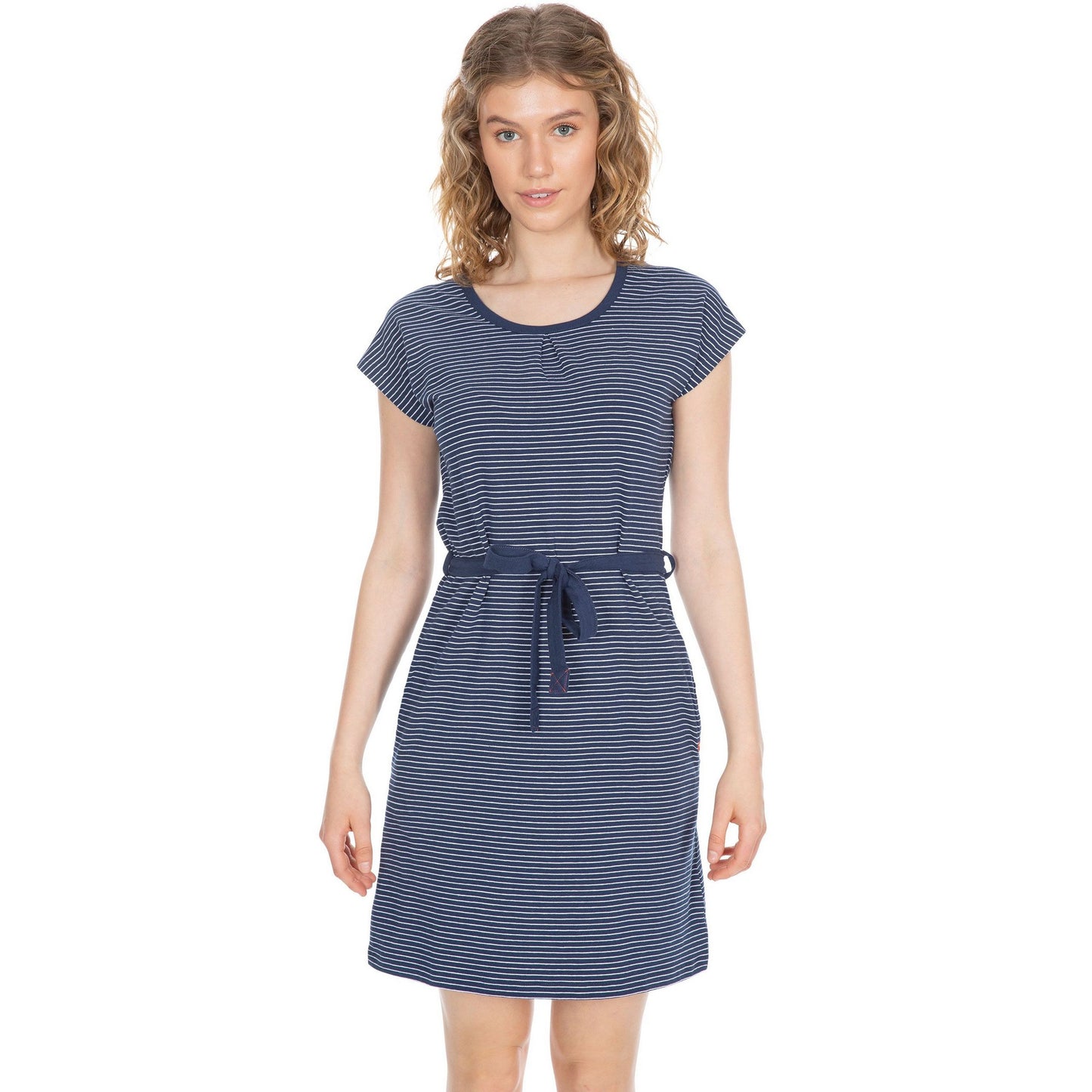 Navy - Side - Trespass Womens-Ladies Lidia Spotted Round Neck Casual Dress