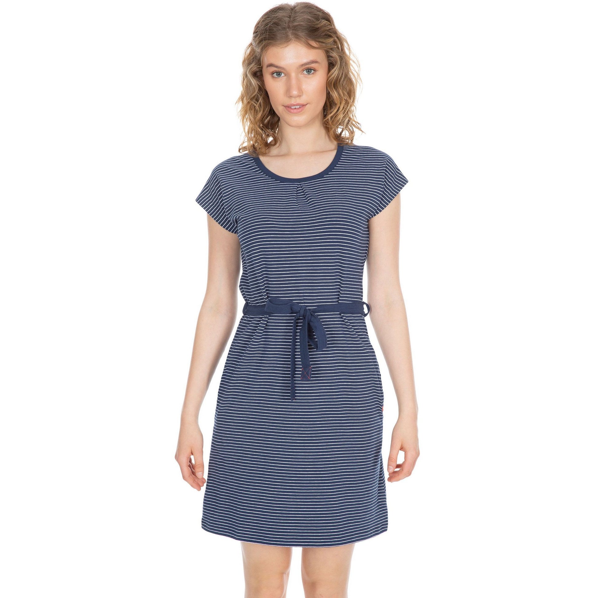 Navy - Side - Trespass Womens-Ladies Lidia Spotted Round Neck Casual Dress