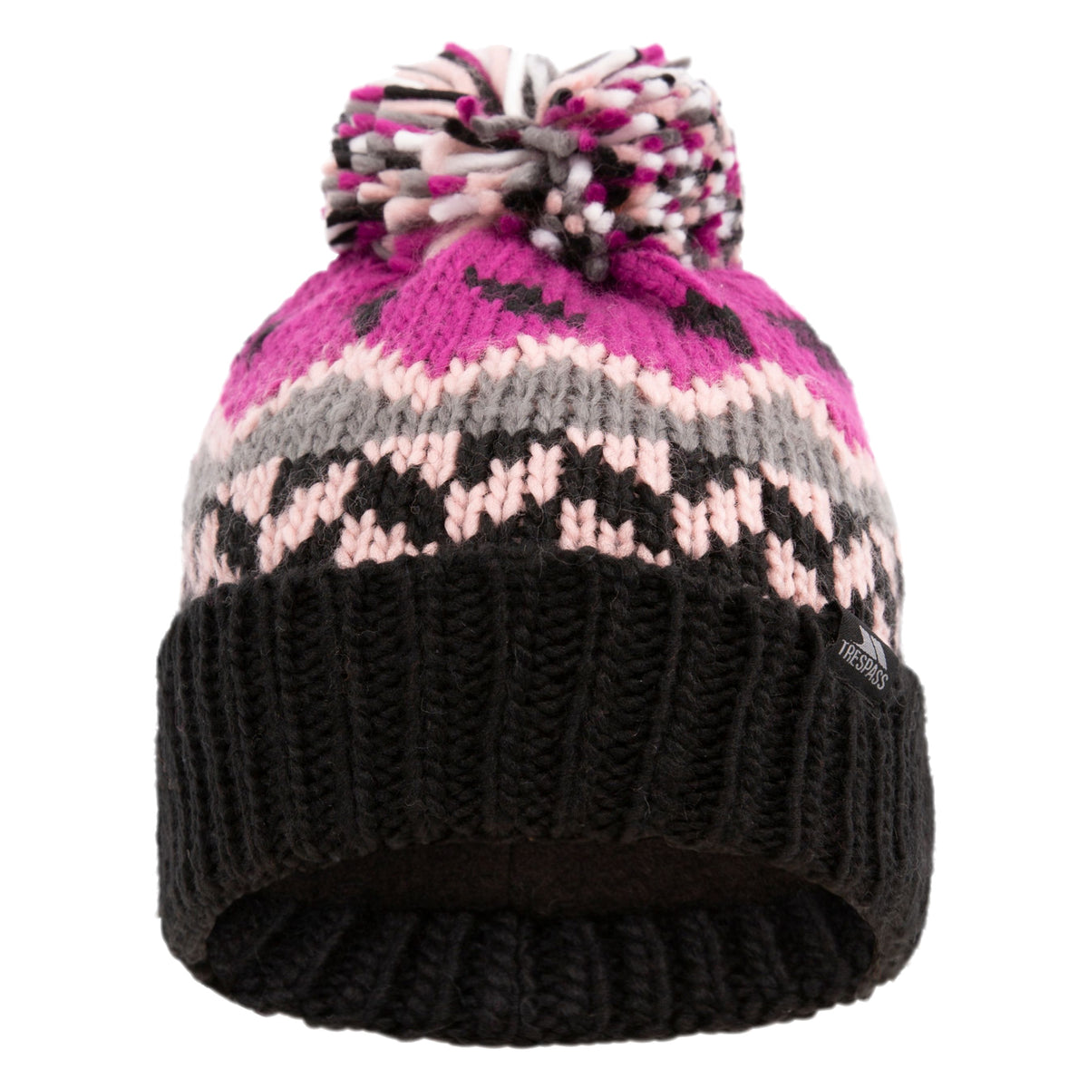 Purple Orchid - Back - Trespass Childrens-Kids Twiglet Chunky Knit Fleece Lined Hat