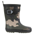 Green-Brown-Black - Side - Trespass Childrens-Kids Puddle Camo Wellington Boots