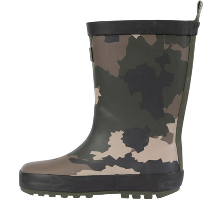 Green-Brown-Black - Pack Shot - Trespass Childrens-Kids Puddle Camo Wellington Boots