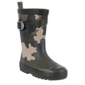 Green-Brown-Black - Front - Trespass Childrens-Kids Puddle Camo Wellington Boots