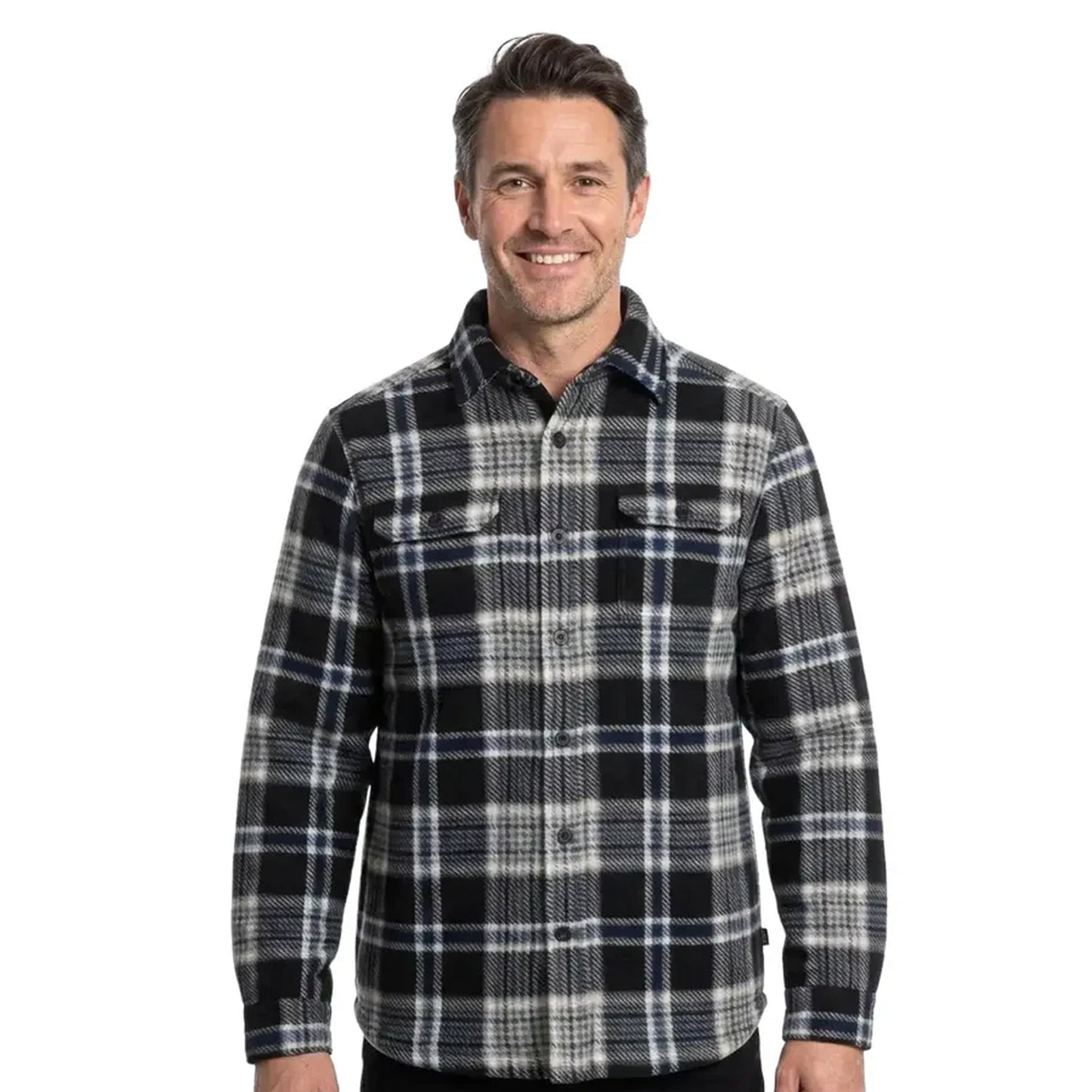 Black - Side - Trespass Mens Checkley Checked Microfleece Shirt
