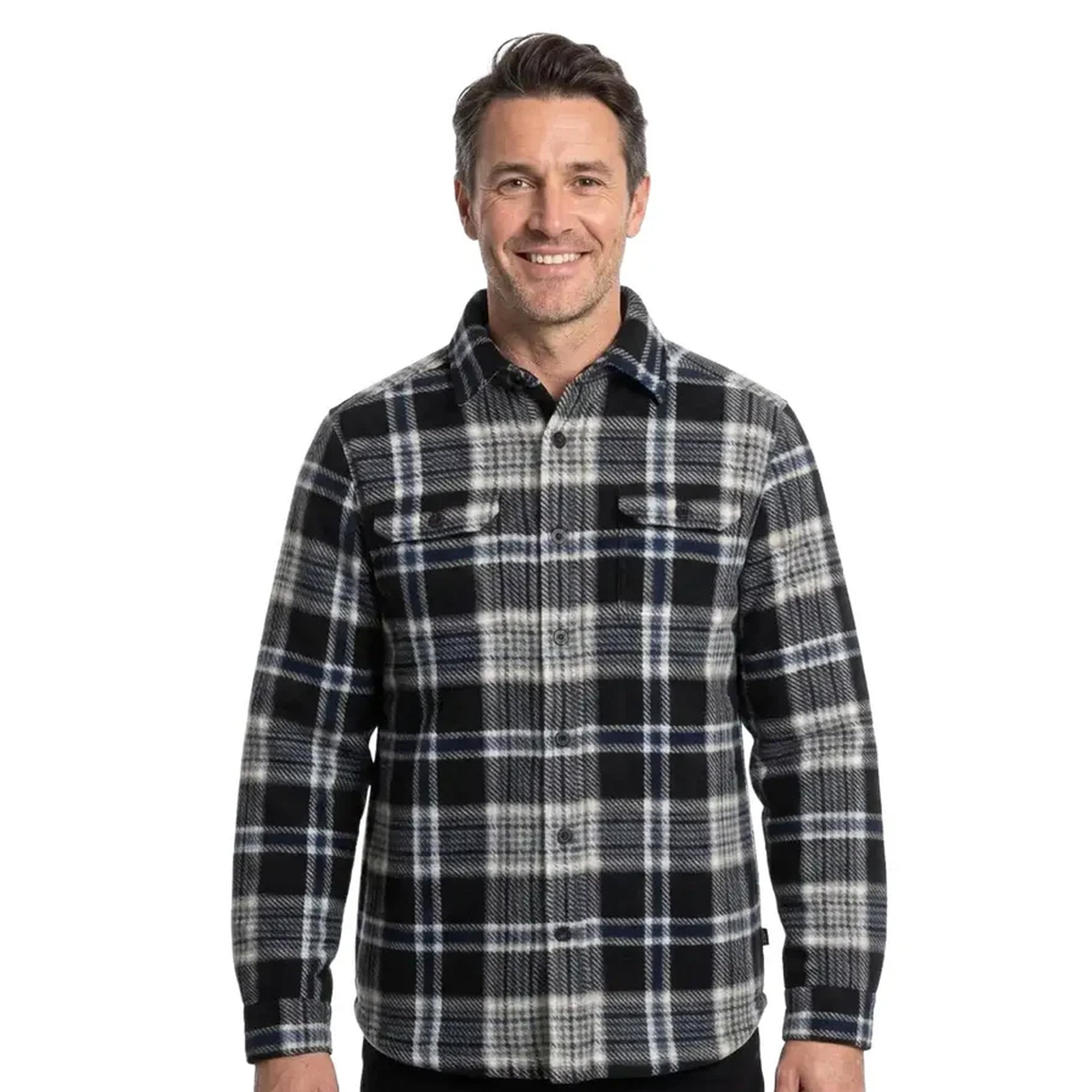 Black - Side - Trespass Mens Checkley Checked Microfleece Shirt