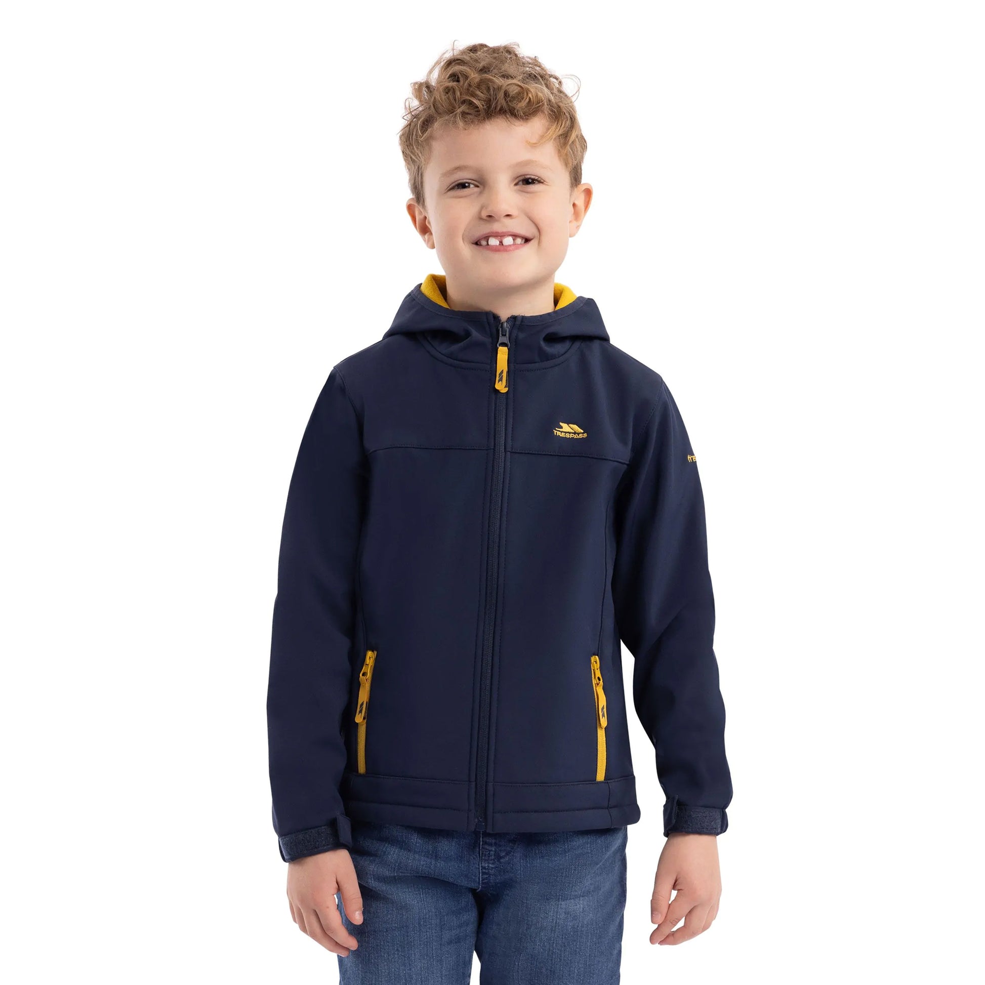 Navy-Yellow Sulphur - Side - Trespass Childrens-Kids Faster Soft Shell Jacket