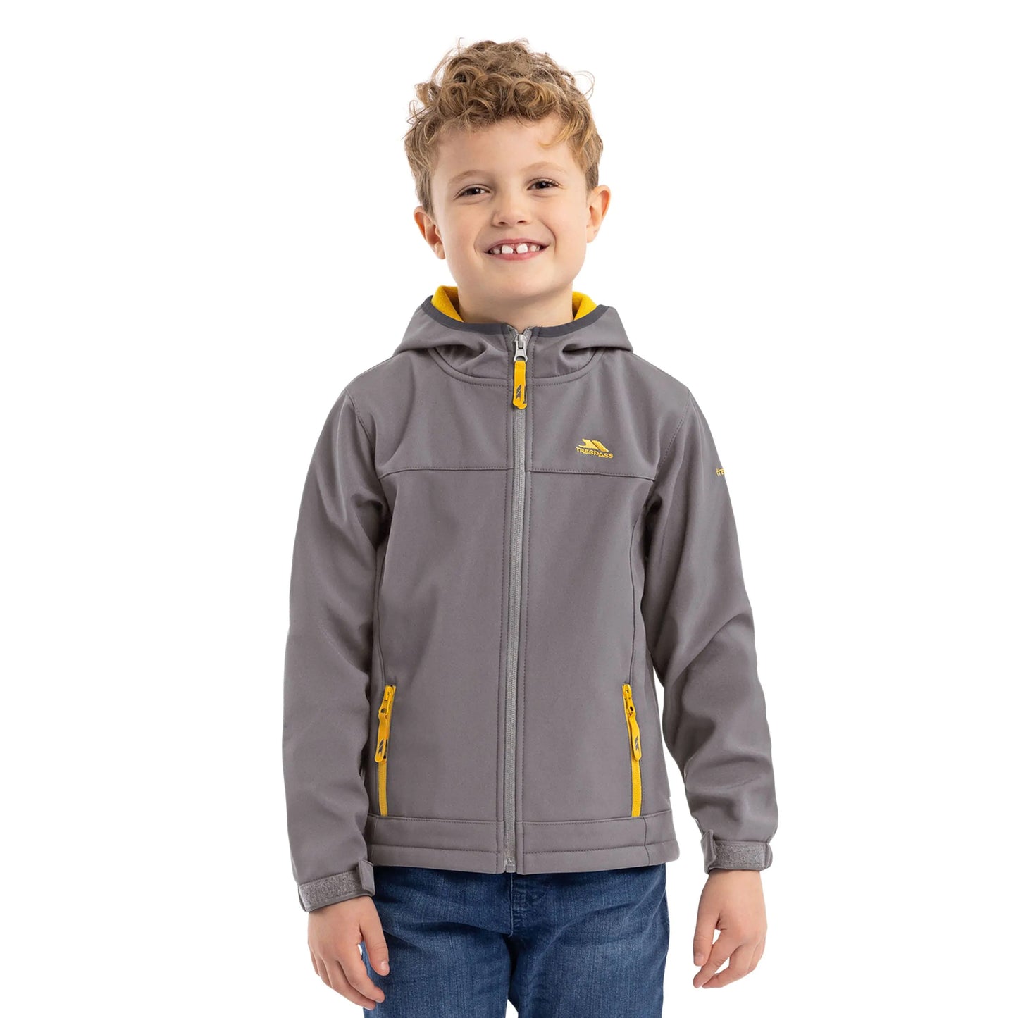 Storm Grey-Sulphur - Side - Trespass Childrens-Kids Faster Soft Shell Jacket