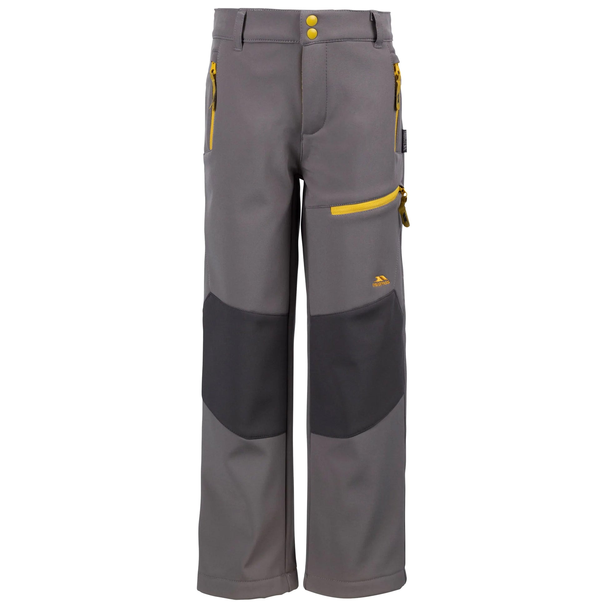 Storm Grey-Yellow Sulphur - Front - Trespass Childrens-Kids Hurry Hiking Trousers