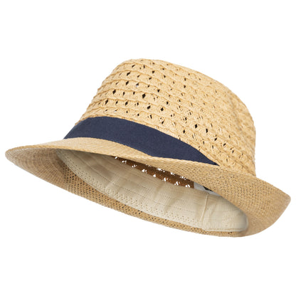 Natural - Back - Trespass Childrens-Kids Trilby Straw Hat