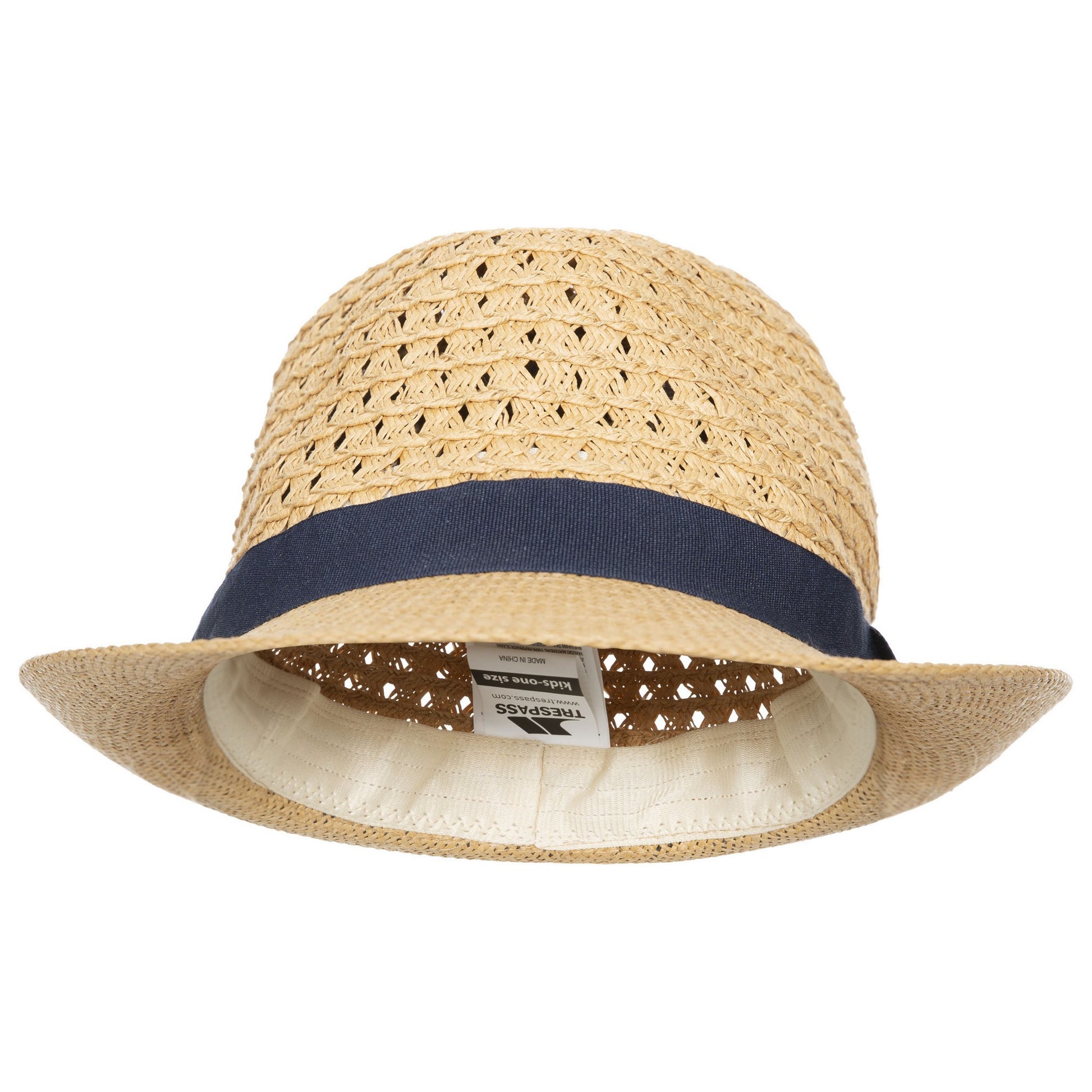 Natural - Front - Trespass Childrens-Kids Trilby Straw Hat