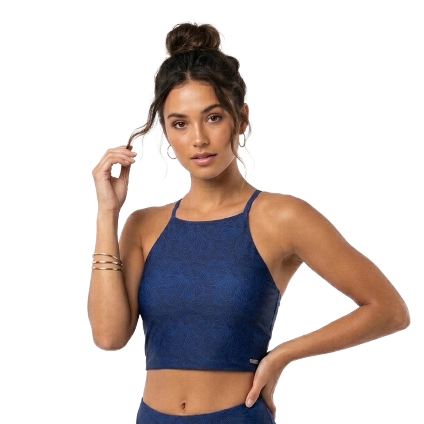 Blue - Pack Shot - Trespass Womens-Ladies Harlow Palm Leaf Swim Top