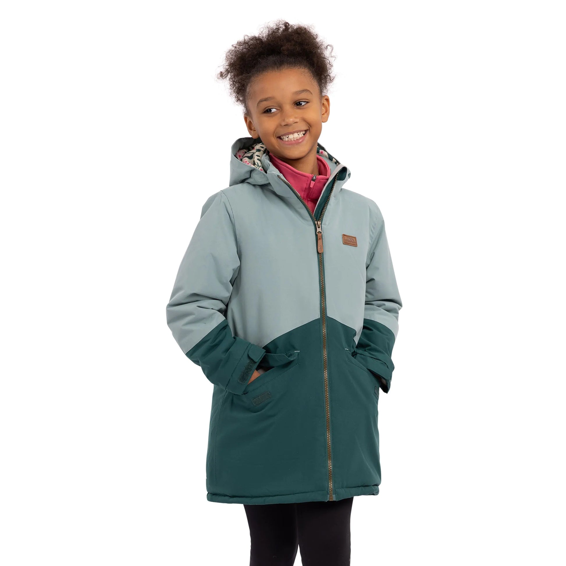 Teal Mist - Side - Trespass Childrens-Kids Oleta Waterproof Raincoat