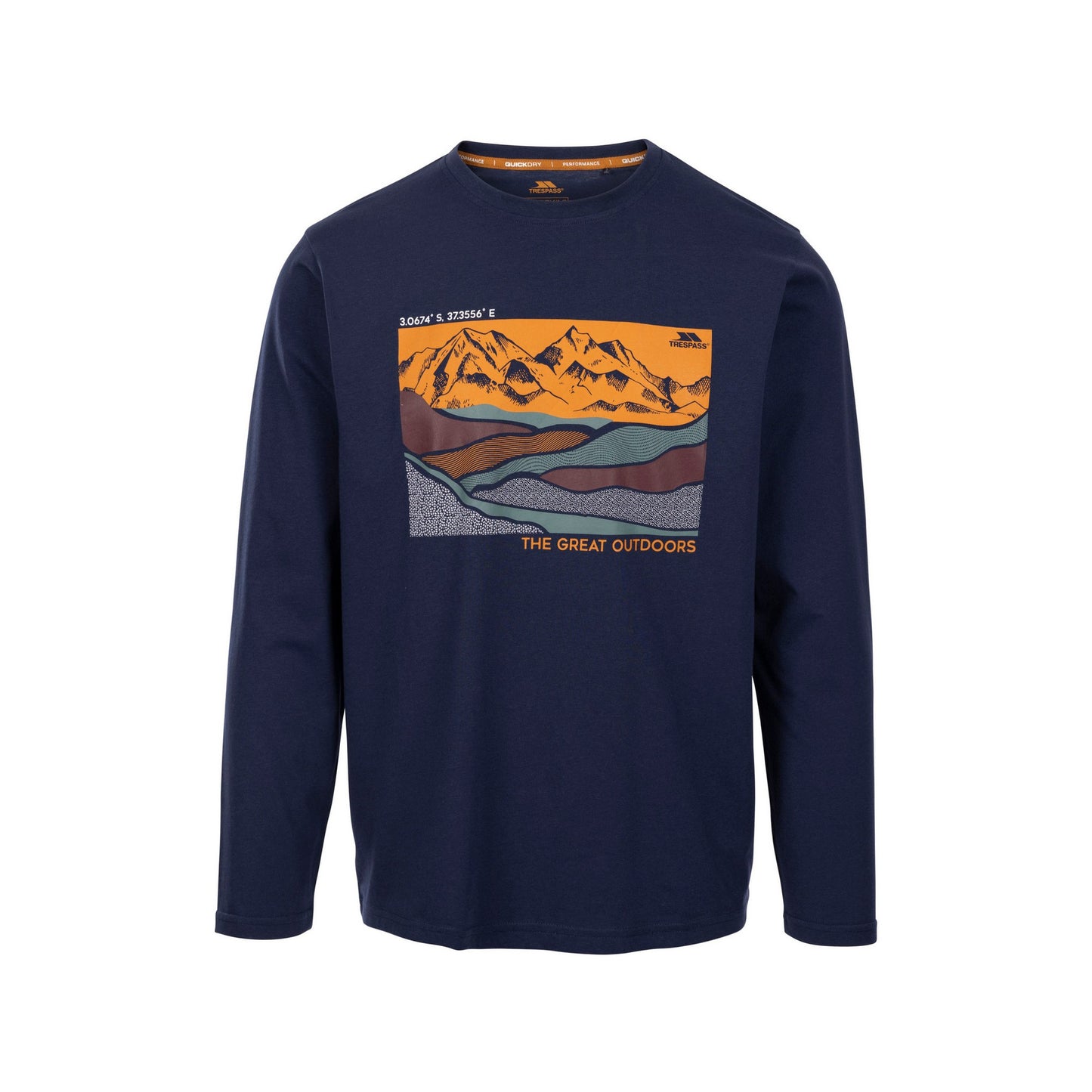 Navy - Front - Trespass Mens Flinder Printed Long-Sleeved T-Shirt