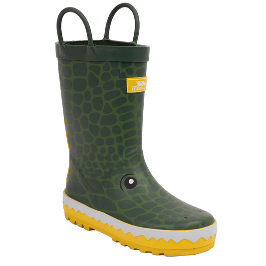 Green-Yellow - Front - Trespass Childrens-Kids Crocodile Wellington Boots