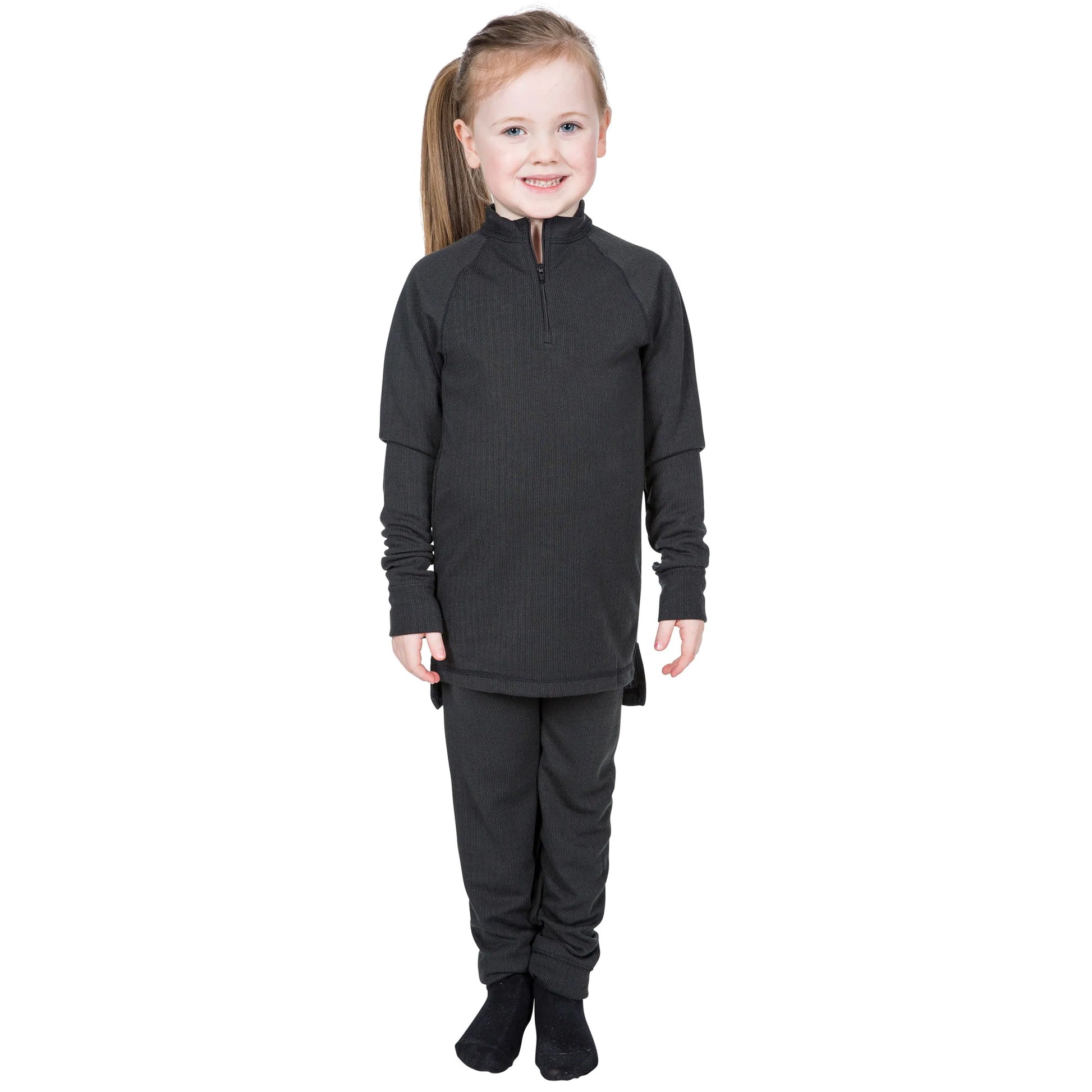 Black - Pack Shot - Trespass Childrens-Kids Unite360 Thermal Base Layers Set