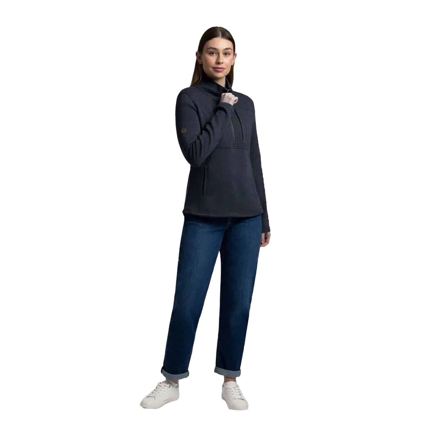 Navy Marl - Side - Trespass Womens-Ladies Hoxie Marl Fleece Top