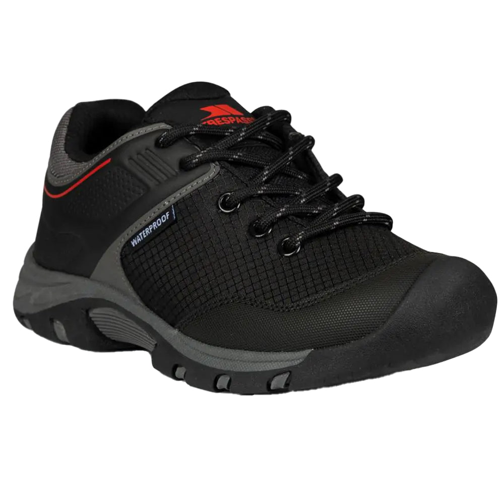 Black-Red - Pack Shot - Trespass Childrens-Kids Bevin Waterproof Trainers