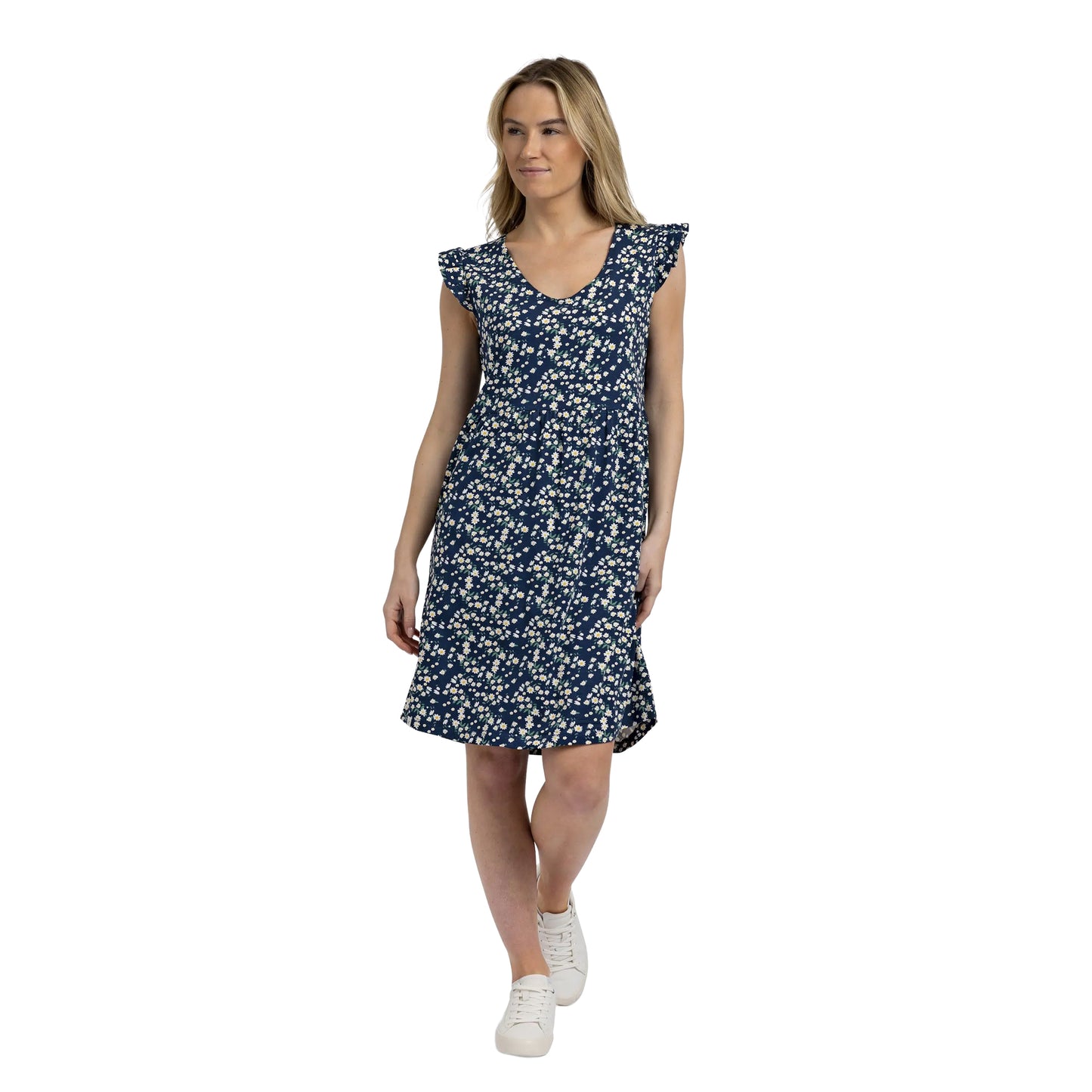 Navy - Side - Trespass Womens-Ladies Gertha Daisy Jersey Dress