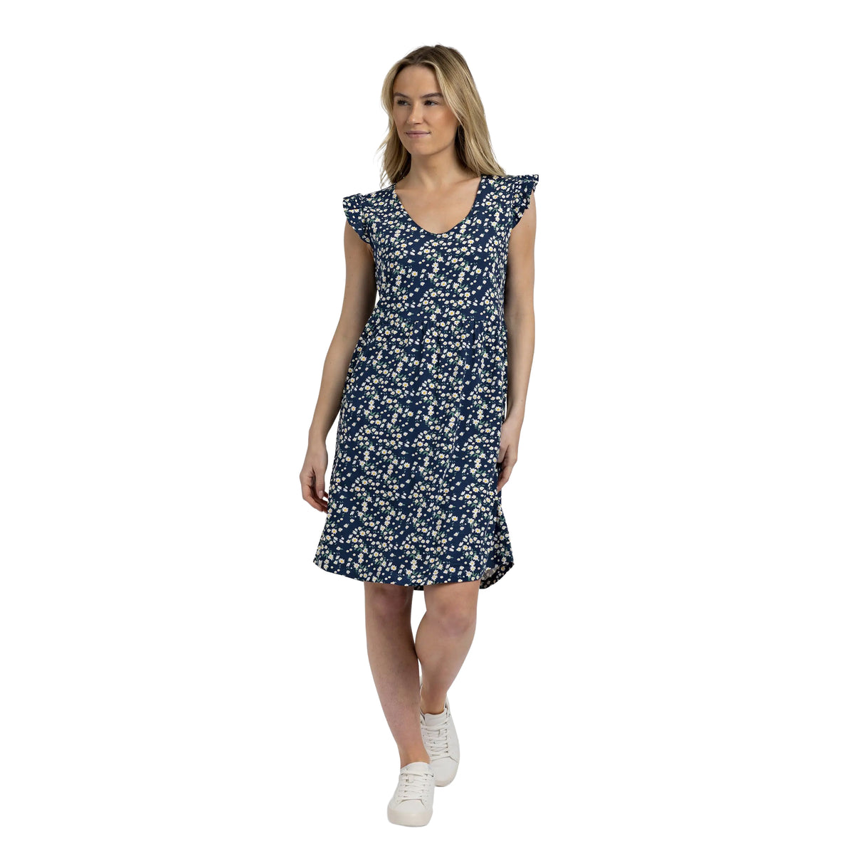 Navy - Side - Trespass Womens-Ladies Gertha Daisy Jersey Dress