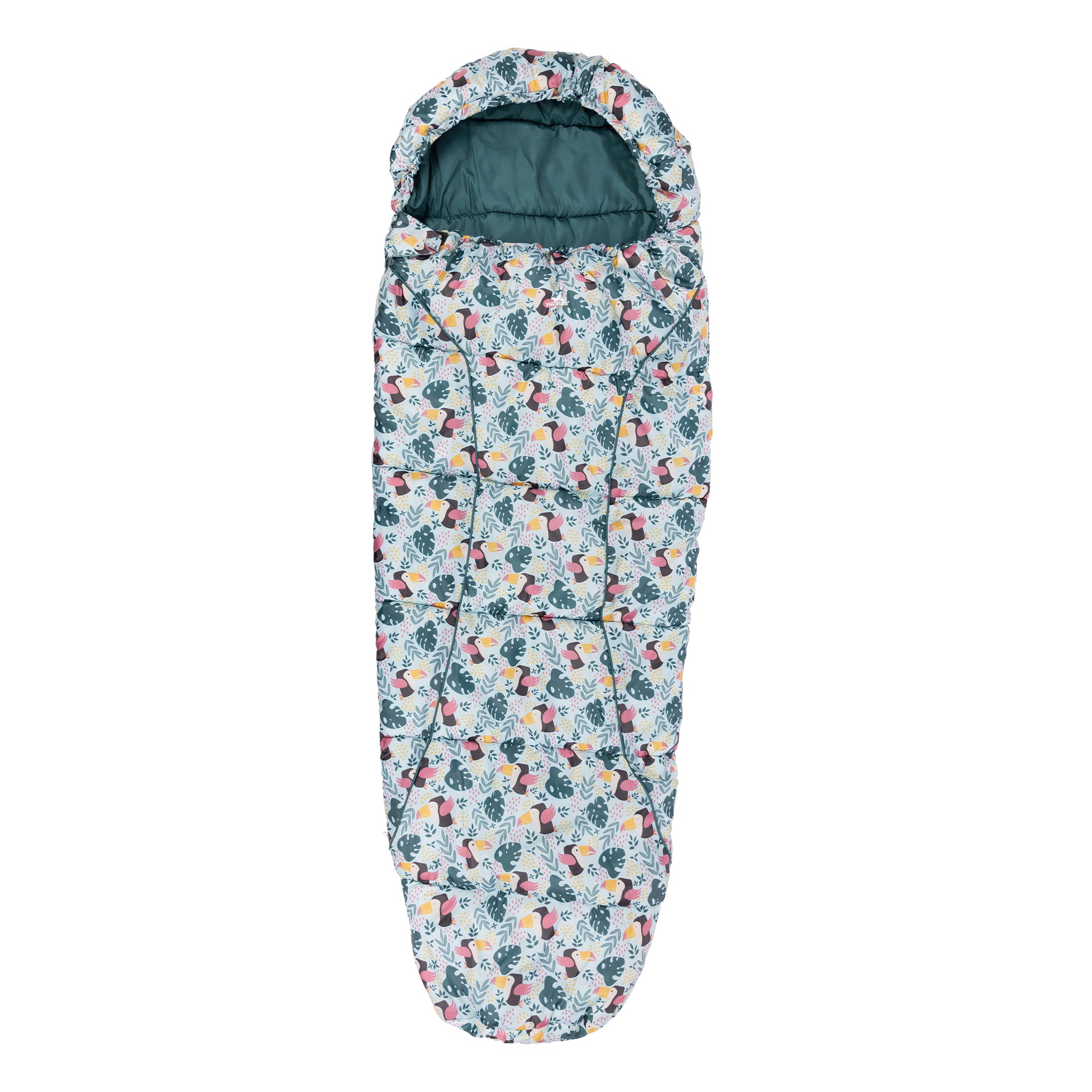 Blue - Front - Trespass Childrens-Kids Bunka 3 Season Tropical Birds Lightweight Mummy Sleeping Bag