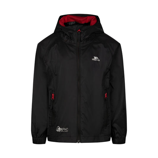 Black-Red - Front - Trespass Childrens-Kids Qikpac Packaway Jacket