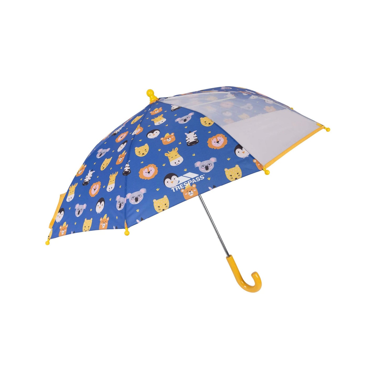 Blue-Yellow-Multicoloured - Back - Trespass Childrens-Kids Drizzle Animal Print Stick Umbrella