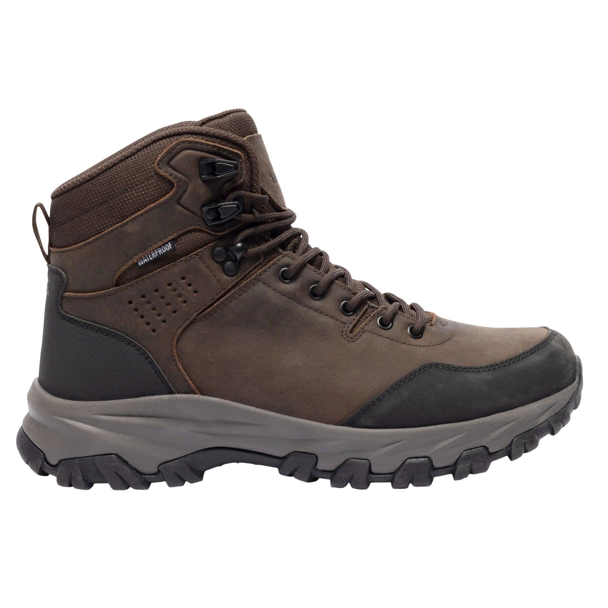 Dark Brown - Side - Trespass Mens Stride Leather Walking Boots