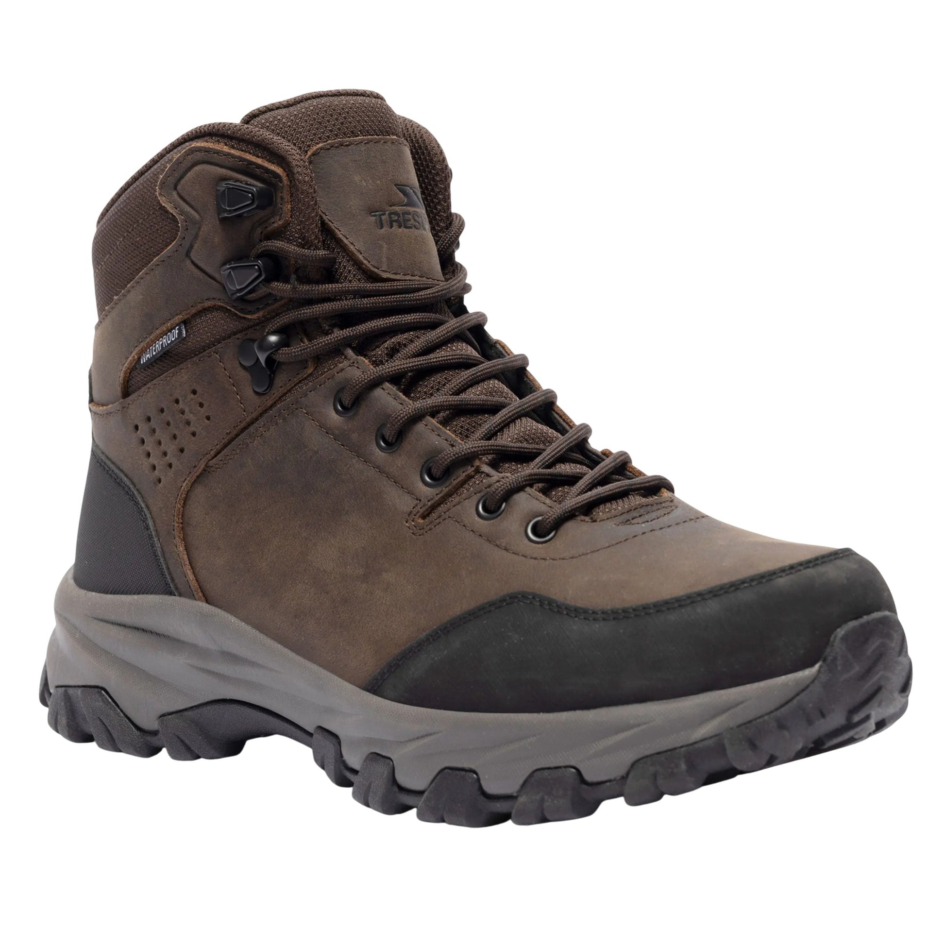Dark Brown - Front - Trespass Mens Stride Leather Walking Boots