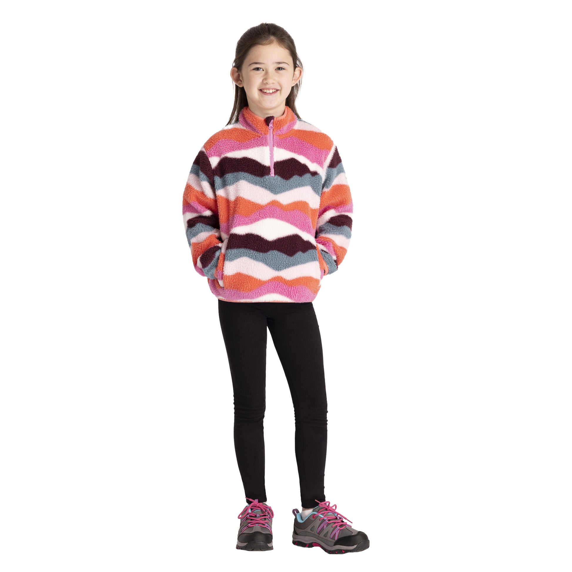Pink - Side - Trespass Childrens-Kids Ovie Half Zip Fleece Top