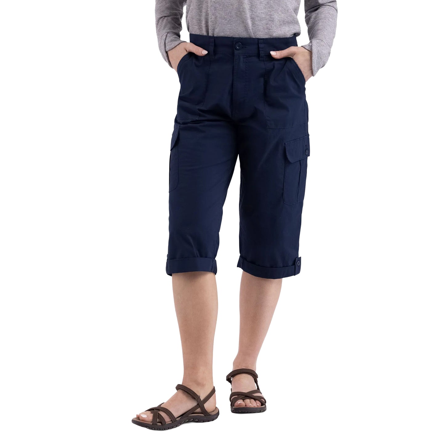 Navy - Side - Trespass Womens-Ladies Trina Casual Capri Trousers