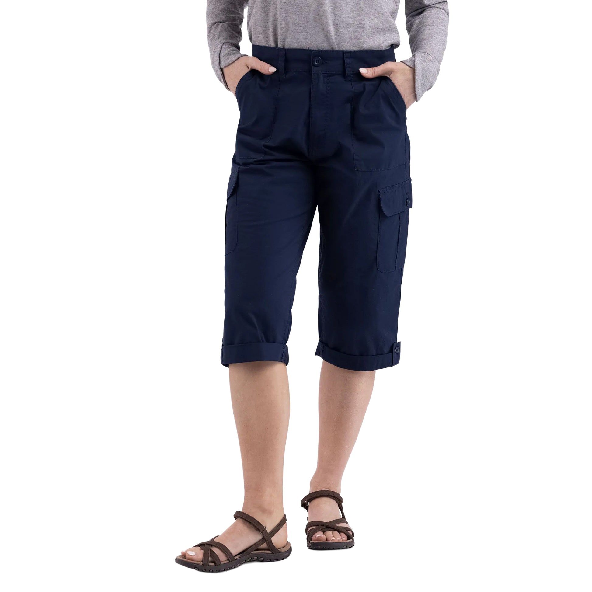 Navy - Side - Trespass Womens-Ladies Trina Casual Capri Trousers