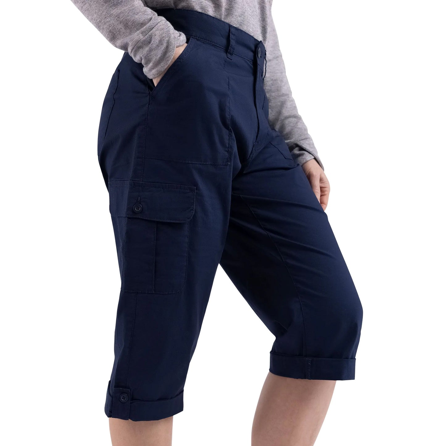 Navy - Pack Shot - Trespass Womens-Ladies Trina Casual Capri Trousers