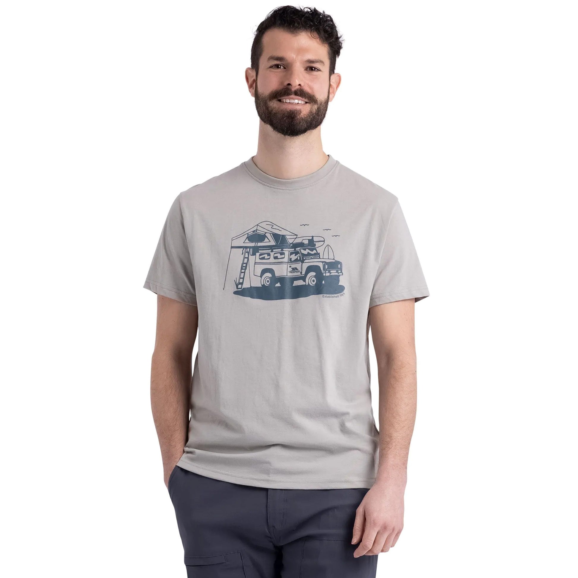 Stone Grey - Side - Trespass Mens Wonderer Casual T-Shirt