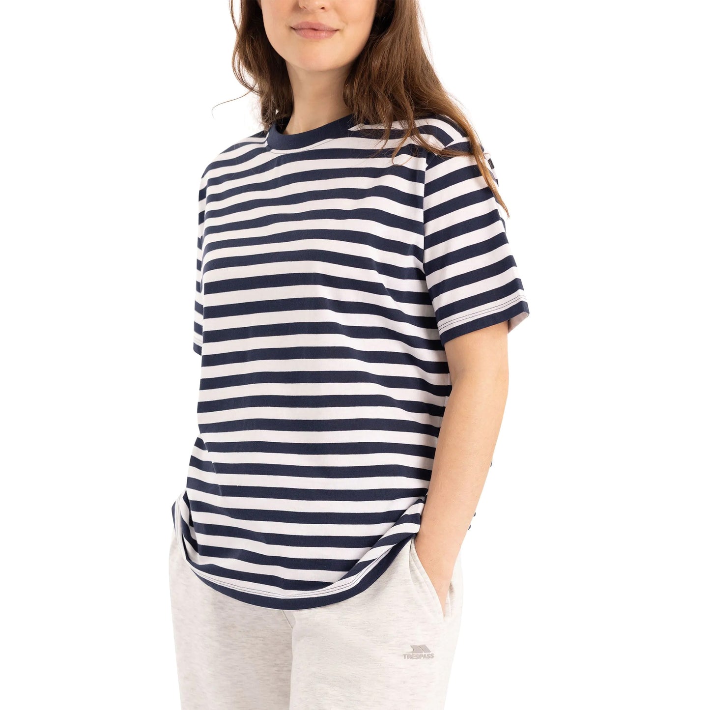 Navy - Pack Shot - Trespass Womens-Ladies Jemima Striped Casual T-Shirt