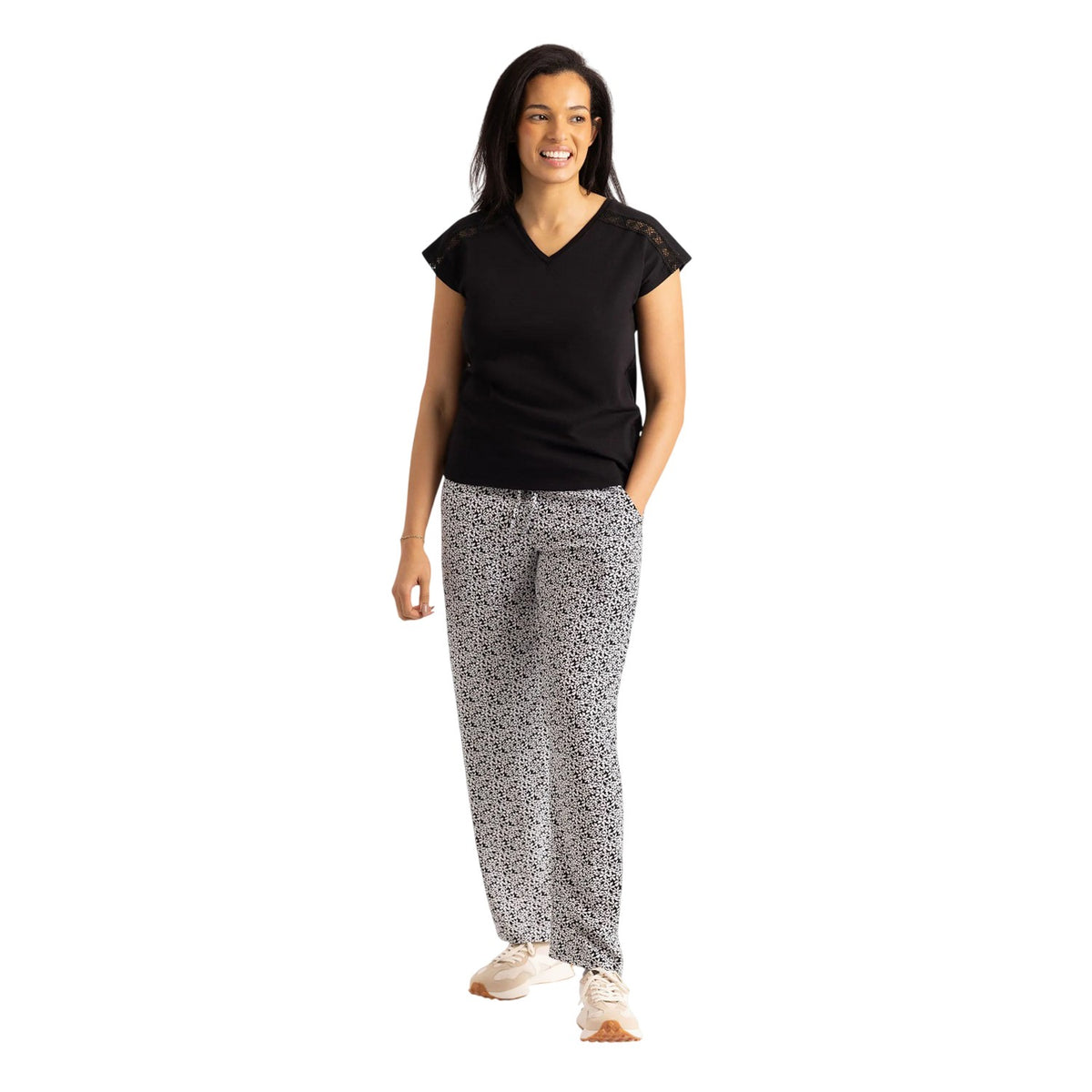 Black - Pack Shot - Trespass Womens-Ladies Kelowna Floral Trousers
