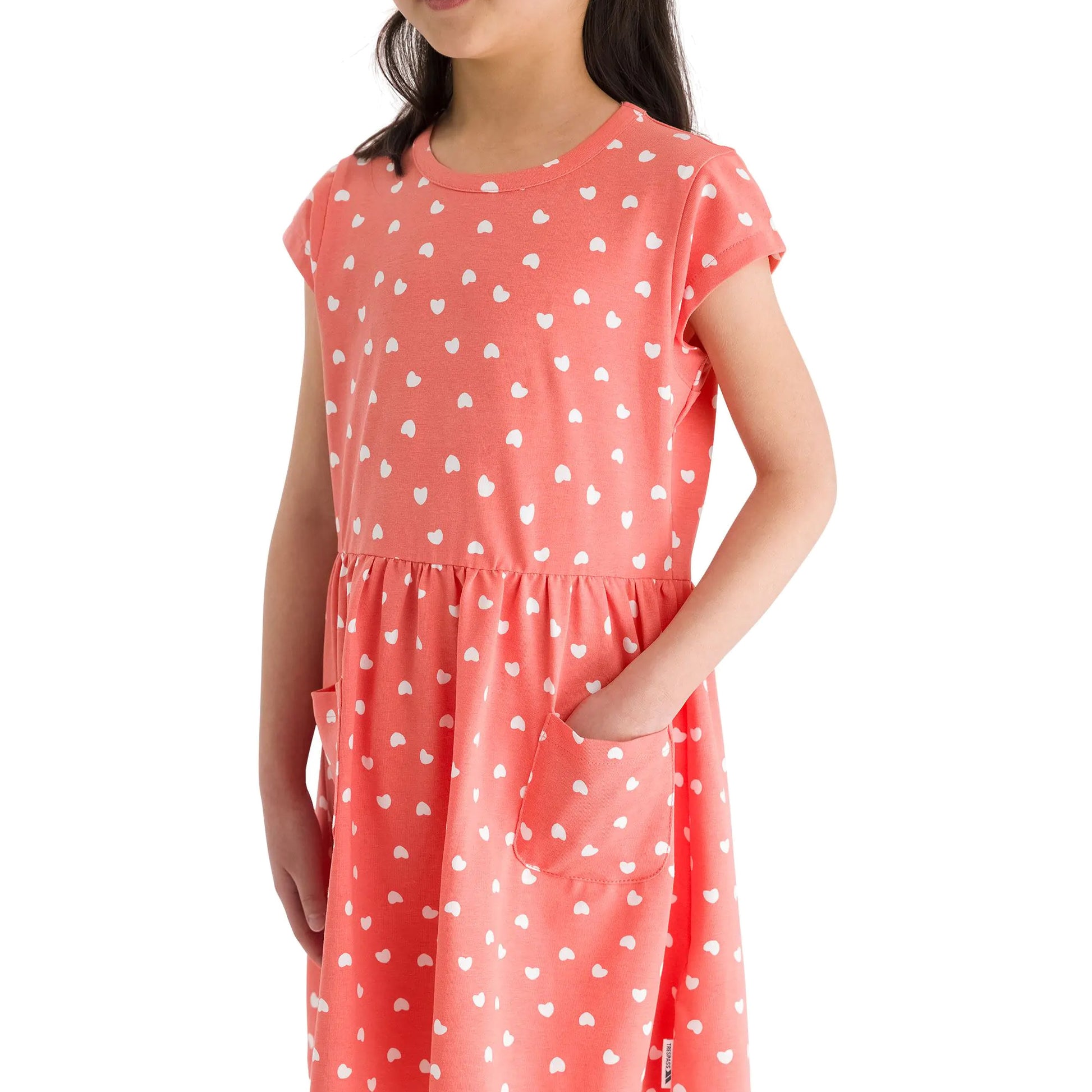 Soft Orange - Pack Shot - Trespass Girls Happiness Heart Short-Sleeved Dress