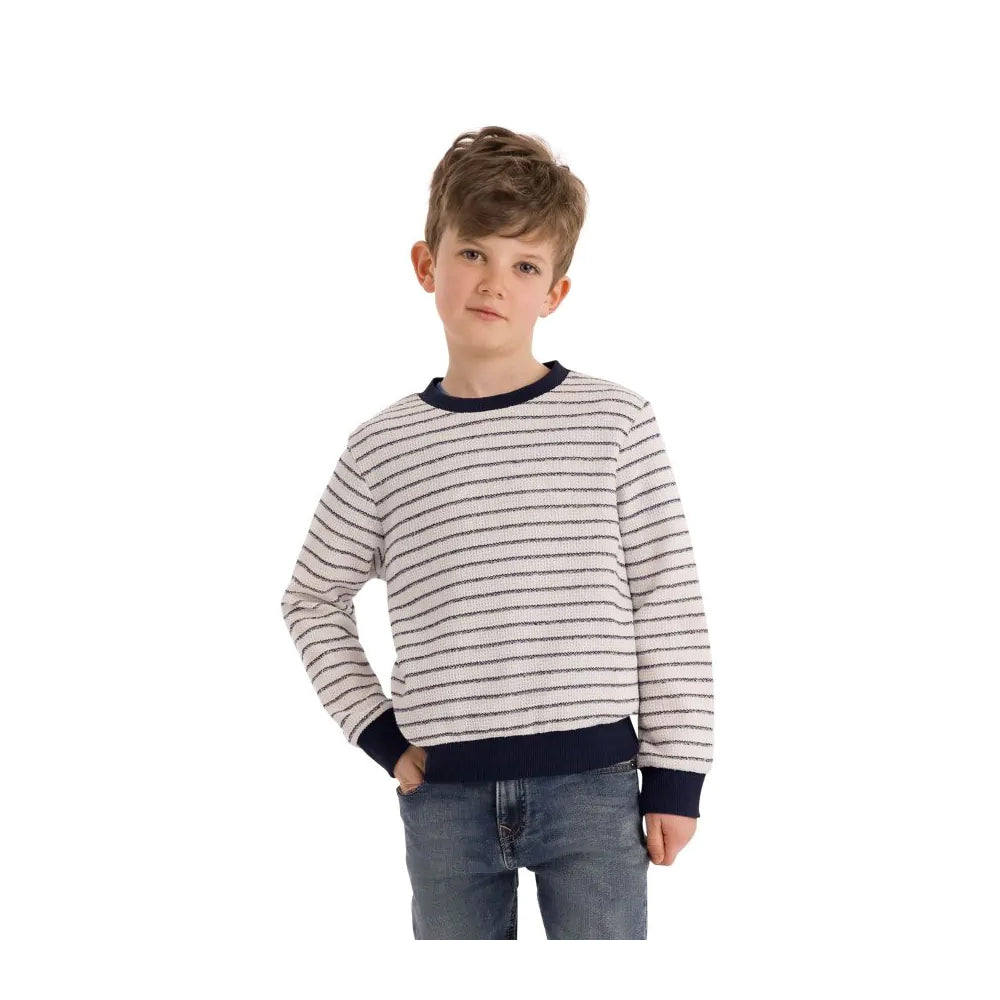 Navy - Side - Trespass Childrens-Kids Raffertie Stripe Sweater Top