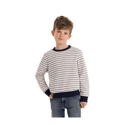 Navy - Side - Trespass Childrens-Kids Raffertie Stripe Sweater Top