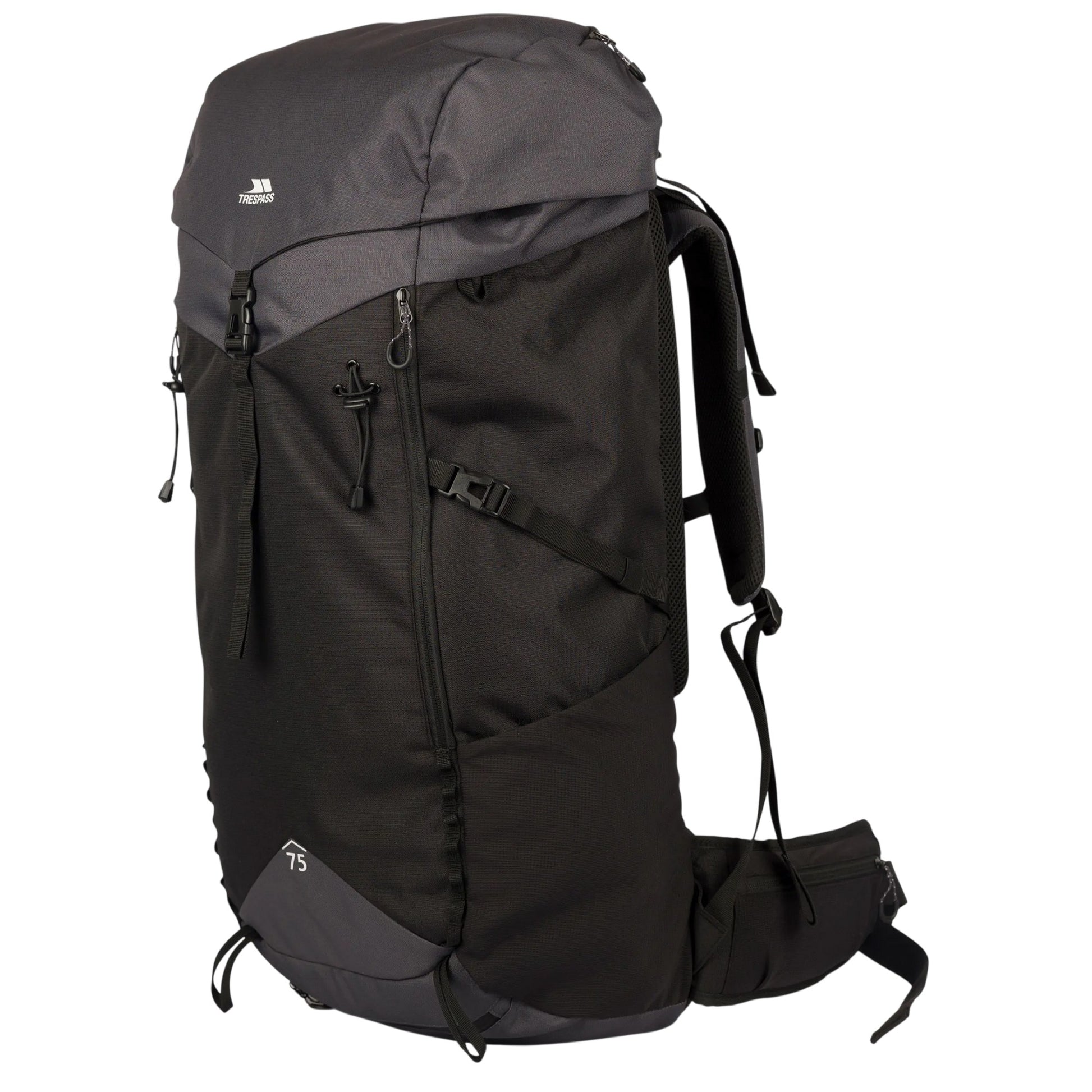 Black-Dark Grey - Side - Trespass Pass 75L Hiking Backpack