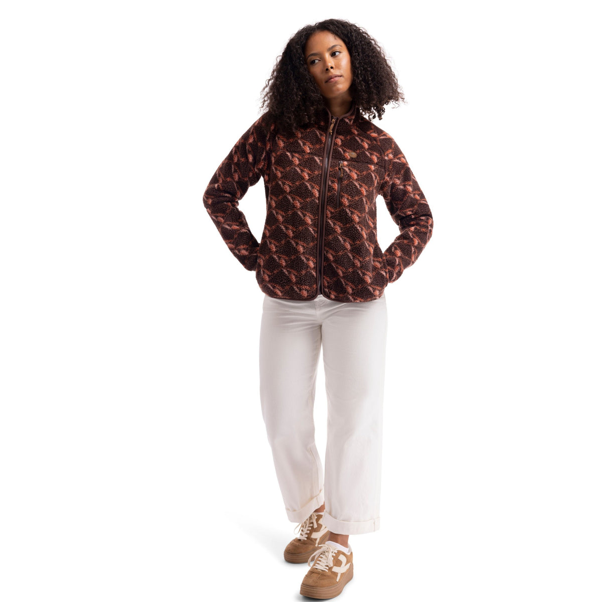 Mocha - Pack Shot - Trespass Womens-Ladies Jessie Printed Fleece Jacket
