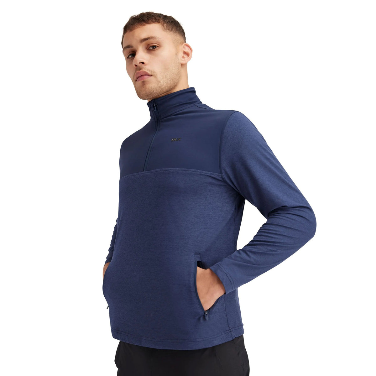 Navy Marl - Close up - Trespass Mens Lawrie DLX Quarter Zip Track Top