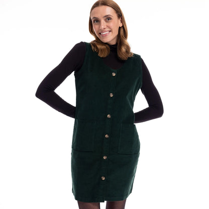 Dark Green - Close up - Trespass Womens-Ladies Tarissa Corduroy Pinafore Dress